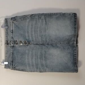 Prana Blue Denim Button Fly Midi  Casual Western Festival Classic Jean Skirt